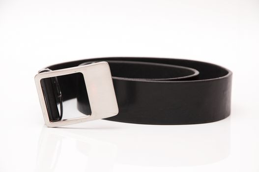 black colored belt with chrome buckle