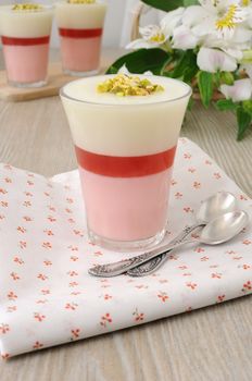 Light and refreshing strawberry yogurt dessert with pistachios