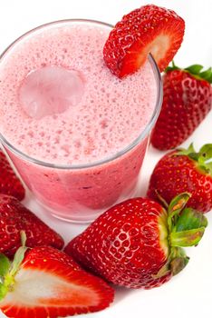 healthy strawberry smoothie isolated on white background