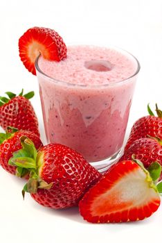 healthy strawberry smoothie isolated on white background