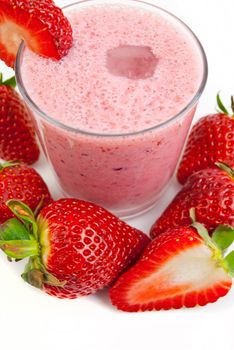 healthy strawberry smoothie isolated on white background