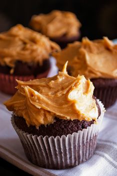 delicious homemade muffins with peanut butter icing