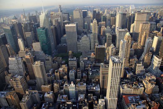 New York City Manhattan skyline aerial view with Empire State and skyscrapers