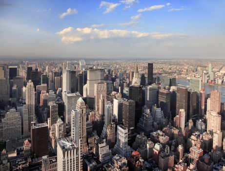 New York City Manhattan skyline aerial view with Empire State and skyscrapers