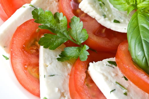 Healthy salad made from tomatoes with cottage cheese