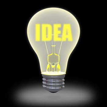 Concept of idea and creativity with bright lightbulb isolated on black background