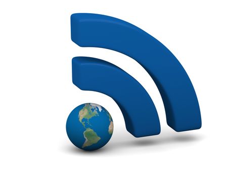 Blue WiFi symbol with planet Earth isolated on white background. Elements of this image furnished by NASA.