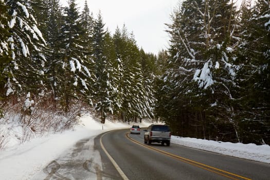 Mountain Road in Winter, North Cascades, Washington, USA
