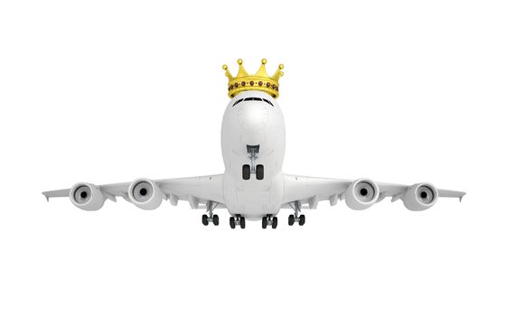White airplane with the crown. Isolated render on a white background