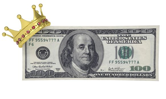 One hundred dollars with the crown. Isolated render on a white background