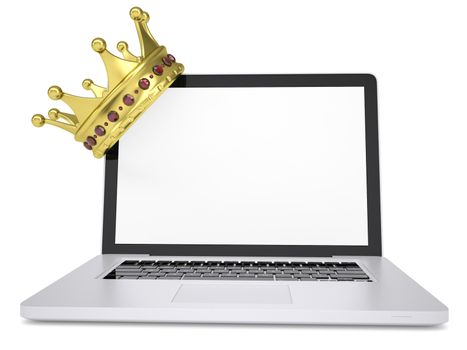 Crown on laptop. Isolated render on a white background