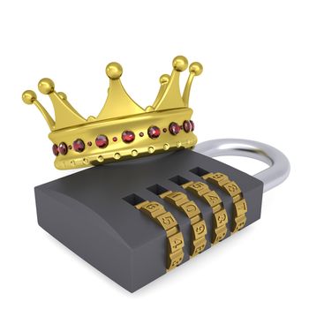 Crown on the combination lock. Isolated render on a white background