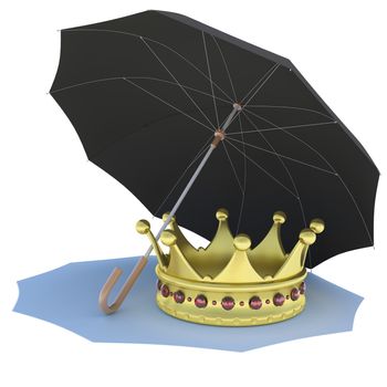 Umbrella covers the gold crown. Isolated render on a white background