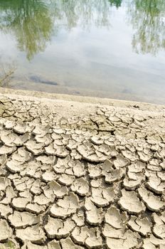 Dried and cracked soil at river band.