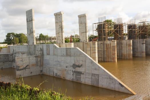 Construction dam site after rainny.