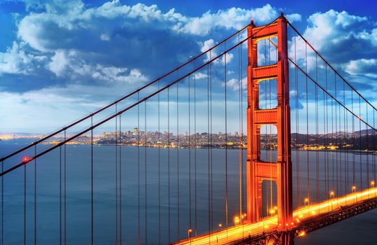 famous Golden Gate Bridge, San Francisco at night, USA