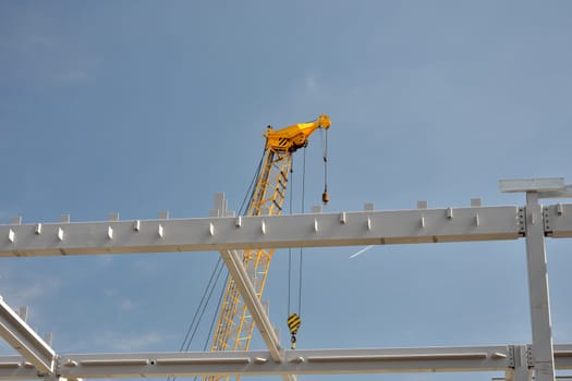 Steel girder construction and crane