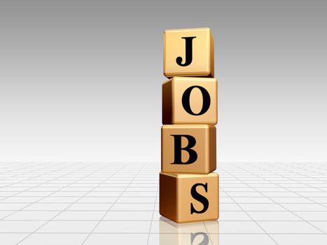 3d golden boxes with black text - jobs, with reflection