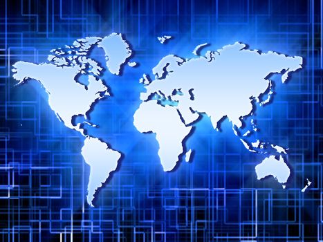 abstract illustration with world map over blue background