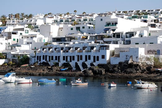 Lanzarote harbor full of moored boats