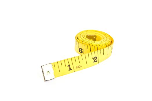 Yellow measure tape isolated on white background