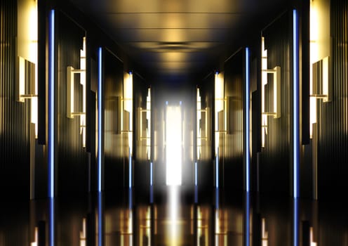 Futuristic perspective hallway modern corridor illuminated