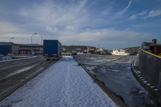 The image is shot at the Halden port, Norway a cold winter morning in January 2013.