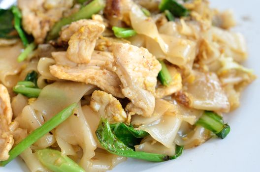 Stir Fried Rice Noodle with egg,  pork and , Thai food