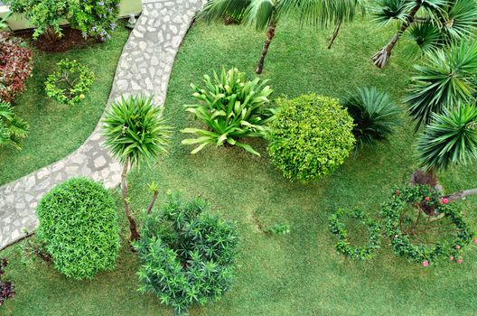 Beautiful Garden. Green Lawn in Landscaped Formal Garden