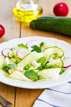 Zucchini ribbon with Pea ,Mint and Feta salad