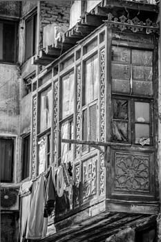 Old Carved wooden balcony in old Cairo City
