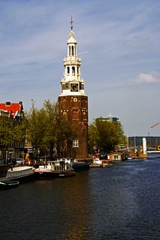 Medieval montelbaanstower in Amsterdam the Netherlands