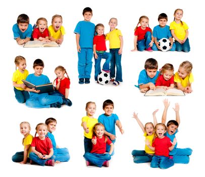 set of images small kids isolated on a white background