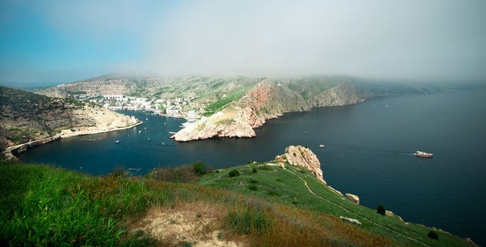 nice view of the bay surrounded by mountains