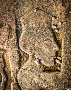 Rock carvings on the beach (head) near Sevastopol (Crimea), Ukraine, May 2013