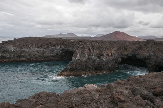 hotbeds of Lanzarote where the water hits the rocks strongly