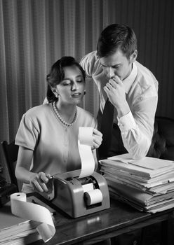 accountant secretary and business man in a vintage office