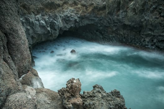 hotbeds of Lanzarote where the water hits the rocks strongly