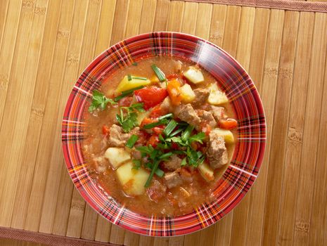 Traditional Hungarian homemade hot goulash soup