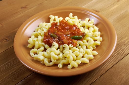 Italian pasta cavatappi and vegetable  tomato sauce