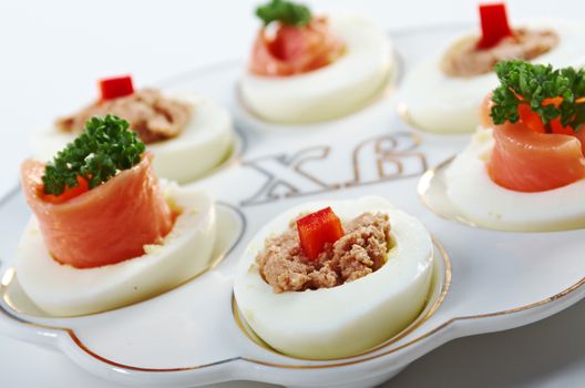 stuffed eggs with salmon and pate