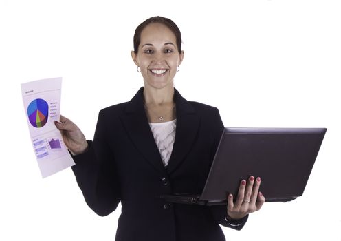 Business woman with document and laptop computer