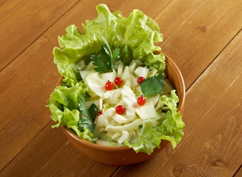 Spring  fresh 	farm-style vegetables salad of cabbage
