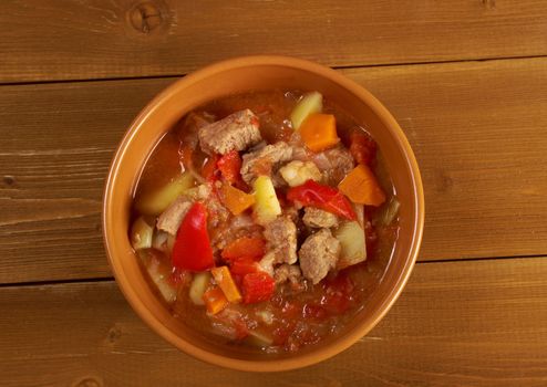 Traditional Hungarian homemade hot goulash soup