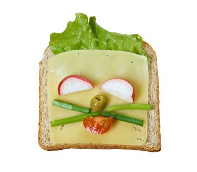 funny sandwich . breakfast for child.isolated