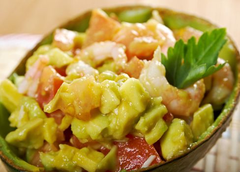 Avocado and Shrimps Salad.closeup