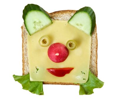 funny sandwich . breakfast for child.isolated