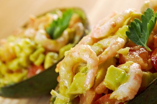 Avocado and Shrimps Salad.closeup