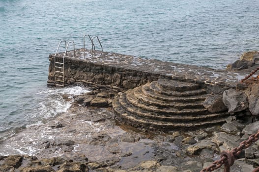 Lanzarote beach where the water does not cover for young children