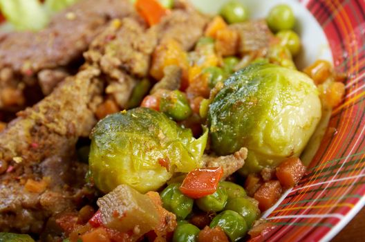 vegetables with spices and mincemeat.closeup